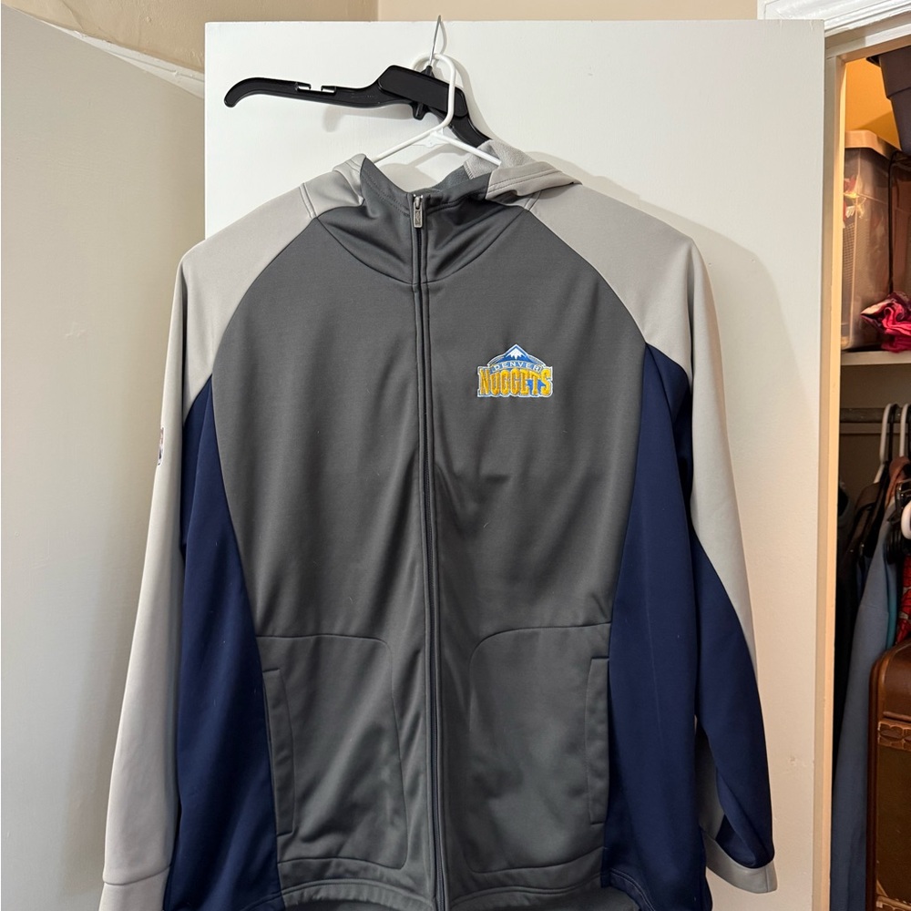 Men's Gray and Blue Hooded Jacket